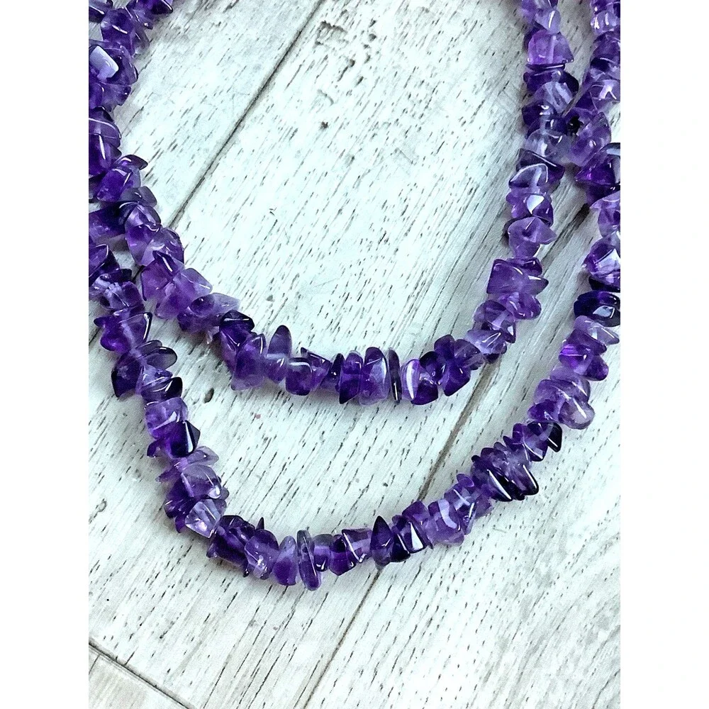 Amethyst Nugget Necklace Southwestern Chip Beads Purple Extra Long 34”